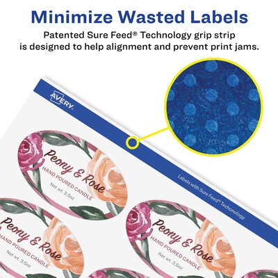 Avery Laser/Inkjet Oval Multipurpose Labels, 1-1/8" x 2-1/4", White, 315 Labels/Pack (94054)