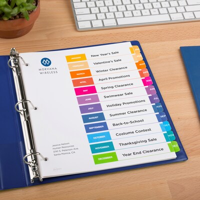 Avery Ready Index Table of Contents Pre-Printed Monthly Paper Divider, Jan - Dec Tabs, Multicolor, 1 Set (11127)