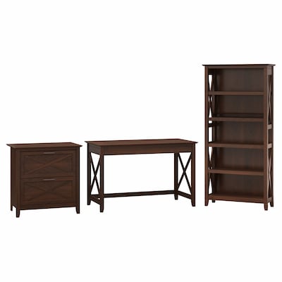 Bush Furniture Key West 48W Writing Desk with 2 Drawer Lateral File Cabinet and 5 Shelf Bookcase, B
