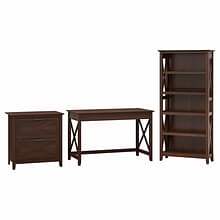 Bush Furniture Key West 48W Writing Desk with 2 Drawer Lateral File Cabinet and 5 Shelf Bookcase, B