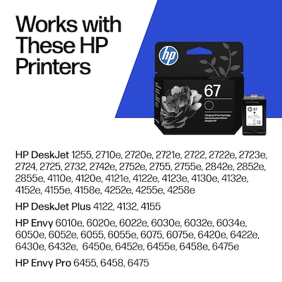 HP 67 Black Standard Yield Ink Cartridge, Prints Up to 120 Pages (3YM56AN#140)