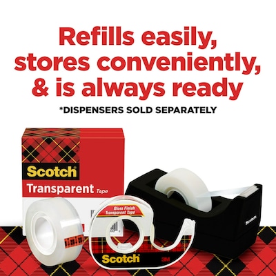Scotch Transparent Clear Tape Refill, 0.75" x 27.77 yds., 1" Core, Clear, 6 Rolls/Pack (MMM600K6)