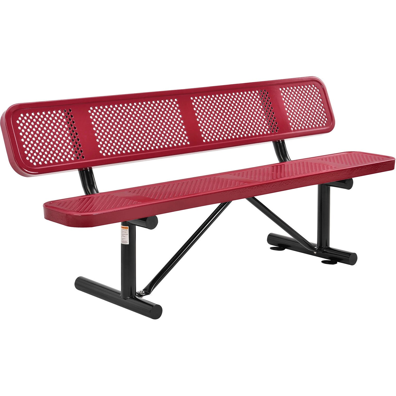Global Industrial 6 Outdoor Steel Picnic Bench w/ Backrest, Perforated Metal, Red (694557RD)