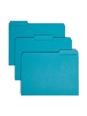 Smead File Folder, 3 Tab, Letter Size, Teal, 100/Box (10291)