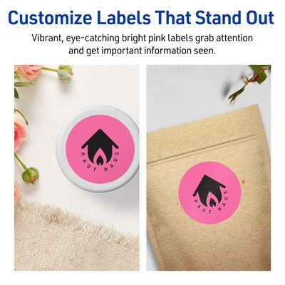 Avery Laser/Inkjet Round Multipurpose Labels, 2.5" Dia., Bright Pink, 720/Box (94502)