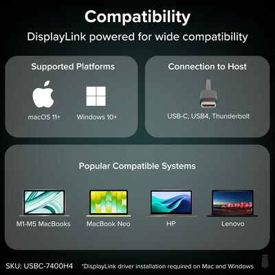 Plugable 100W Power Delivery USB-C to Quad HDMI 4K Adapter, Gray (USBC-7400H4)