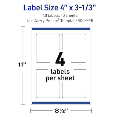 Avery Rectangle Multipurpose Labels, 4" x 3-1/3", White, 40/Pack (19479370585)