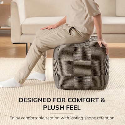 Anji Mountain Branford Ivory Mocha Bisque Fabric Square Pouf Ottoman (AMBPF107-1818)