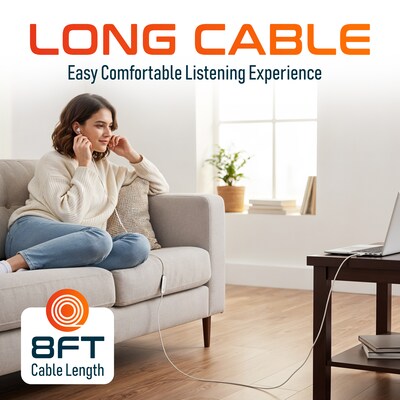 Delton 10E USB Wired Computer Earbuds with Microphone, White (DWH10EWH)