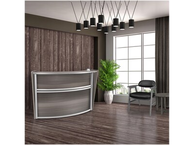 Regency Marque 72"W Curved Reception Desk Workstation, Driftwood Gray (77290GY)