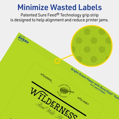 Avery Printable Rectangle Multipurpose Labels, 4" x 5", Bright Green, 80/Pack (94253)