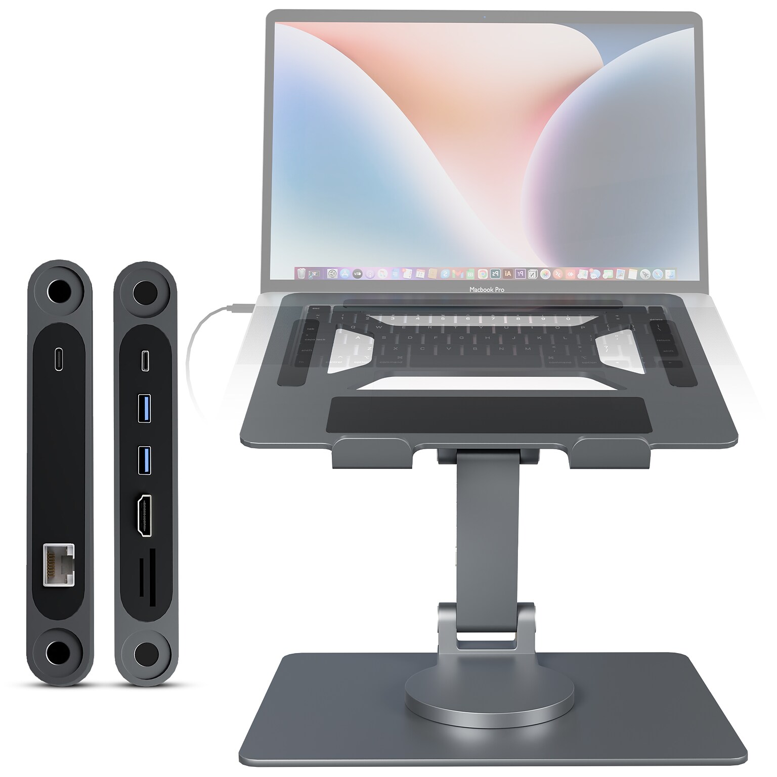 Purely L107 Ergonomic Laptop/Tablet Stand 8-in-1 Docking Station, Silver (PDSL107)