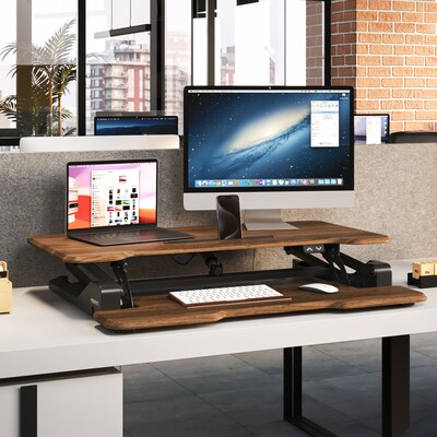 Mount-It! 38"W Electric Rectangular Adjustable Standing Desk Converter, Dark Walnut (MI-8011)