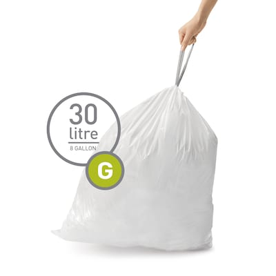 simplehuman Code G -8 Gallon Trash Bag, 6.5" x 8.9", Low Density, 1.2 mil, White, 240 Bags/Box (CW0257)