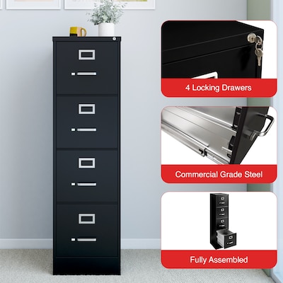 Quill Brand® 4-Drawer Vertical File Cabinet, Locking, Letter, Black, 22"D (22337D)