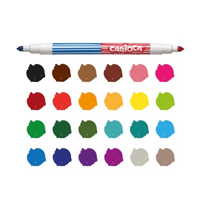 CARIOCA BiColor Washable Kids Marker, Twin Tip, Assorted Colors, 12/Set (CRA42265)