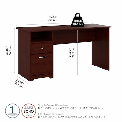 Bush Furniture Cabot 60"W Computer Desk with Drawers, Harvest Cherry (WC31460-03)