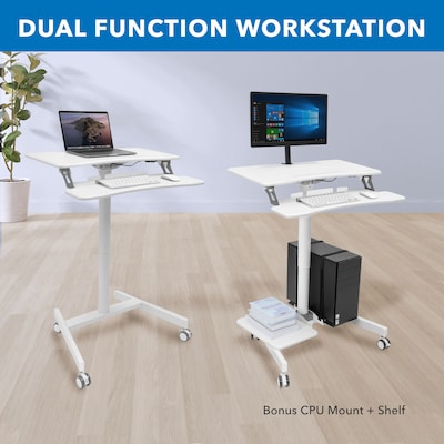 Mount-It! 28"W Adjustable Mobile Sit-Stand Computer Workstation, White (MI-7979W)