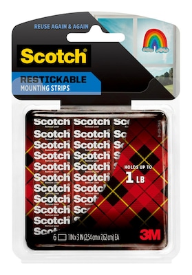 Scotch Restickable Strips, 1 x 3, Clear, 6/Pack