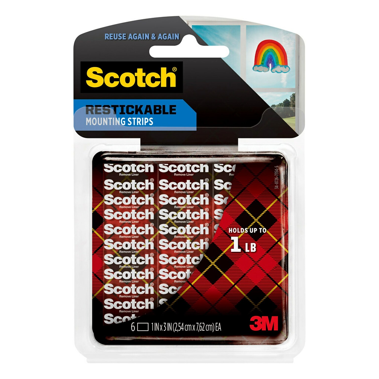 Scotch Restickable Strips, 1 x 3, Clear, 6/Pack