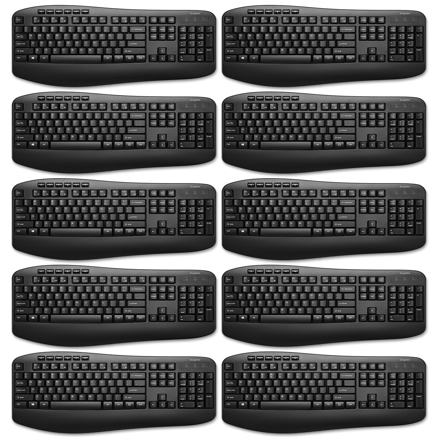 10 Pack- Staples TECH Wireless Comfort Keyboard, Black (ST62602)