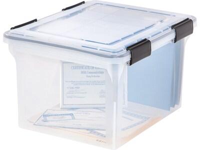 Iris WeatherPro Stackable Polypropylene Storage Box, 10.86" x 18" x 14.5", 32 Qt., Clear, 6/Pack (110600)