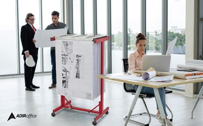 AdirOffice Blueprint Metal Mobile File Cart with Lockable Wheels, Red (615-RED)