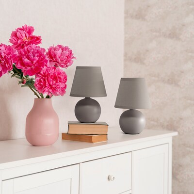 Creekwood Home Nauru 8.66" Traditional Petite Ceramic Orb Base Bedside Table Desk Lamp, Gray, 2/Pack (CWT-2004-GY-2PK)