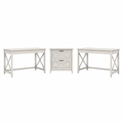 Bush Furniture Key West 48 2-Person Writing Desk Set with Lateral File Cabinet, Linen White Oak (KW