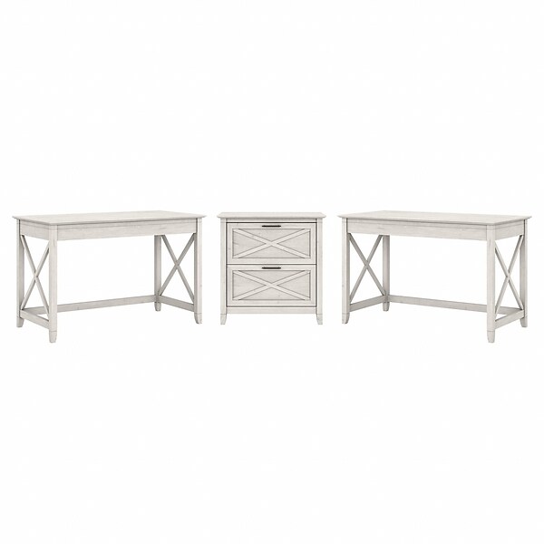 Bush Furniture Key West 48 2-Person Writing Desk Set with Lateral File Cabinet, Linen White Oak (KWS047LW)