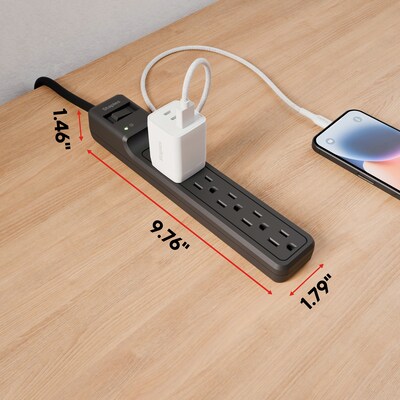 Staples TECH 6-Outlet Surge Protector, 4', 1800 Joules, Black (ST62766)