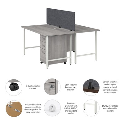 Bush Business Furniture Hustle 30"H x 60"W 2 Person Back to Back Cubicle Workstation, Platinum Gray (HUS014PGSU)