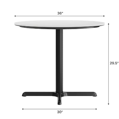 Flash Furniture Acadia 36" Round Wooden Dining Table with X-Base, White Faux Marble/Black Base (STRD36WMAT3030)