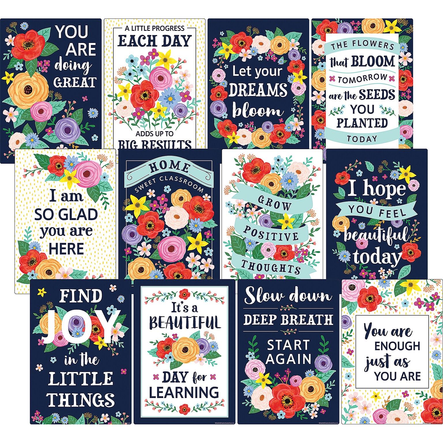 Teacher Created Resources 11 x 15-3/4 Wildflowers Positive Sayings Small Poster Pack, 12/Pack (TCR6624)