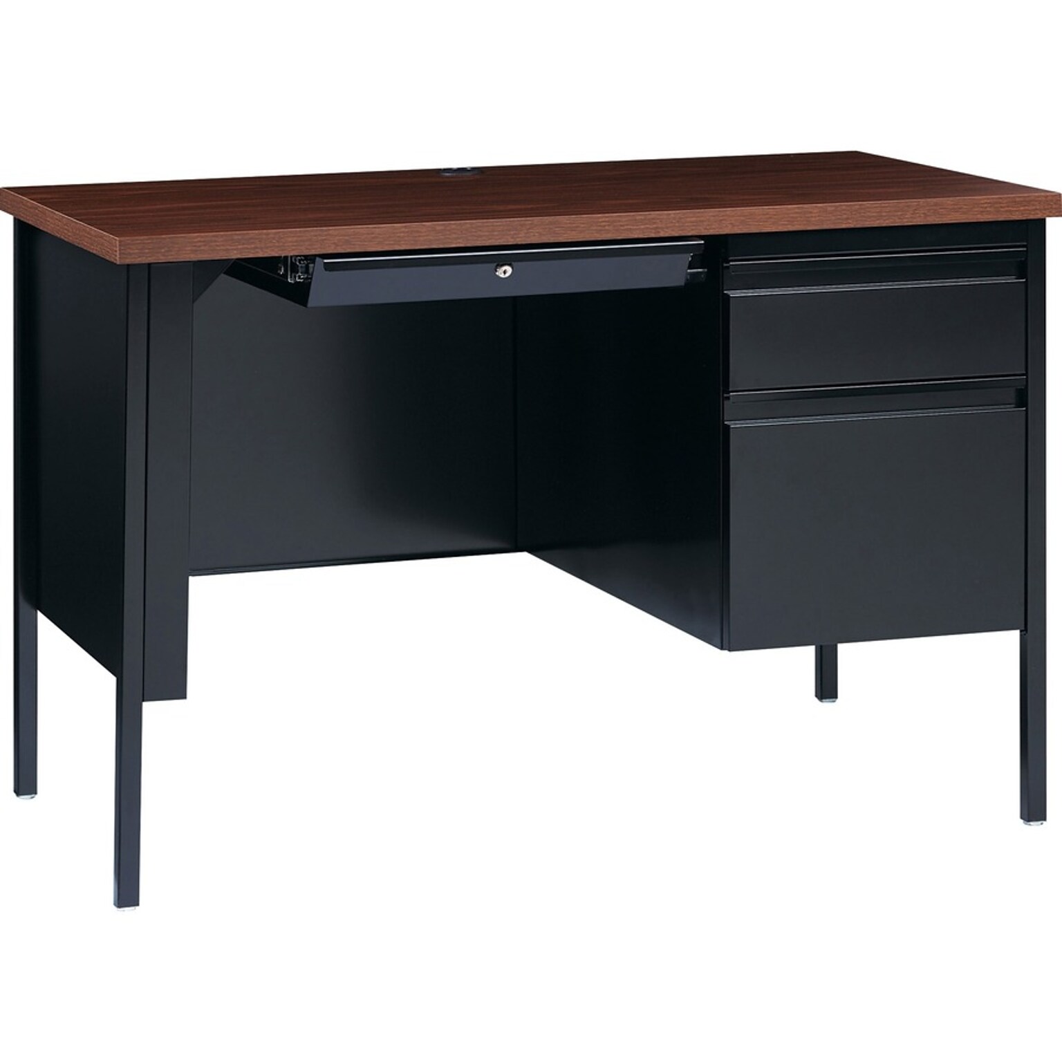 Lorell Fortress Series 46 W Right Single-Pedestal Desk, Brown/Black (LLR66948)