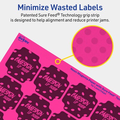 Avery Square Scalloped Laser/Inkjet Multipurpose Labels, 1-5/8" x 1-5/8", Neon Magenta (800/Box)