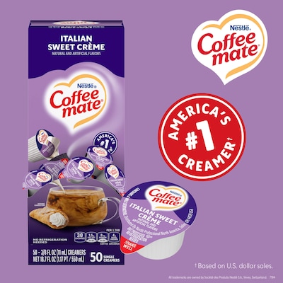 NESTLE COFFEE MATE Coffee Creamer Italian Sweet Crème Flavor, Liquid Creamer Singles, 0.375 fl oz, 50 Count.