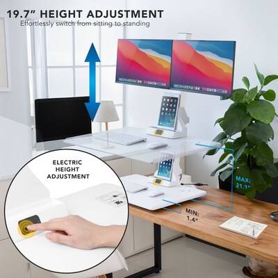 Mount-It! Electric Standing Desk Converter with Dual Monitor Mount, White (MI-7952WHT)