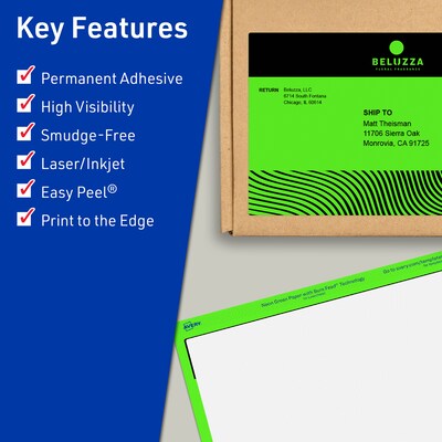 Avery Laser/Inkjet Multipurpose Rectangle Labels, 4.75 x 7.75, Neon Green, 160/Box (94255)