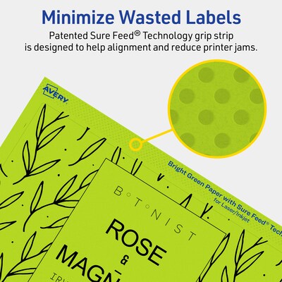 Avery Printable Rectangle Multipurpose Labels, 4.75" x 7.75", Bright Green, 20/Pack (94255)
