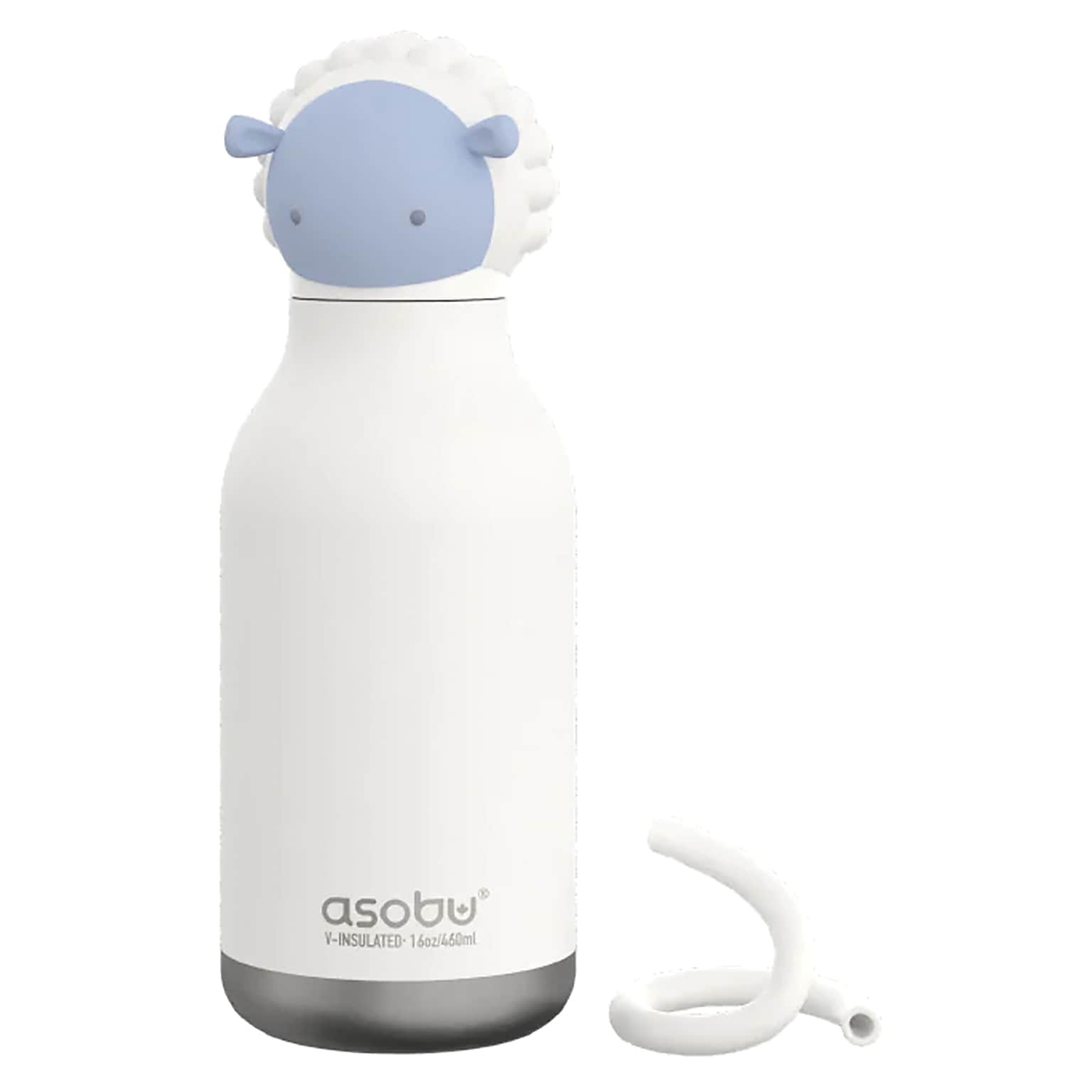 ASOBU Bestie Bottle Sheep Vacuum Insulated Stainless Steel Water Bottle with Reusable Flexi Straw, 16 oz., White (SBV44SH)