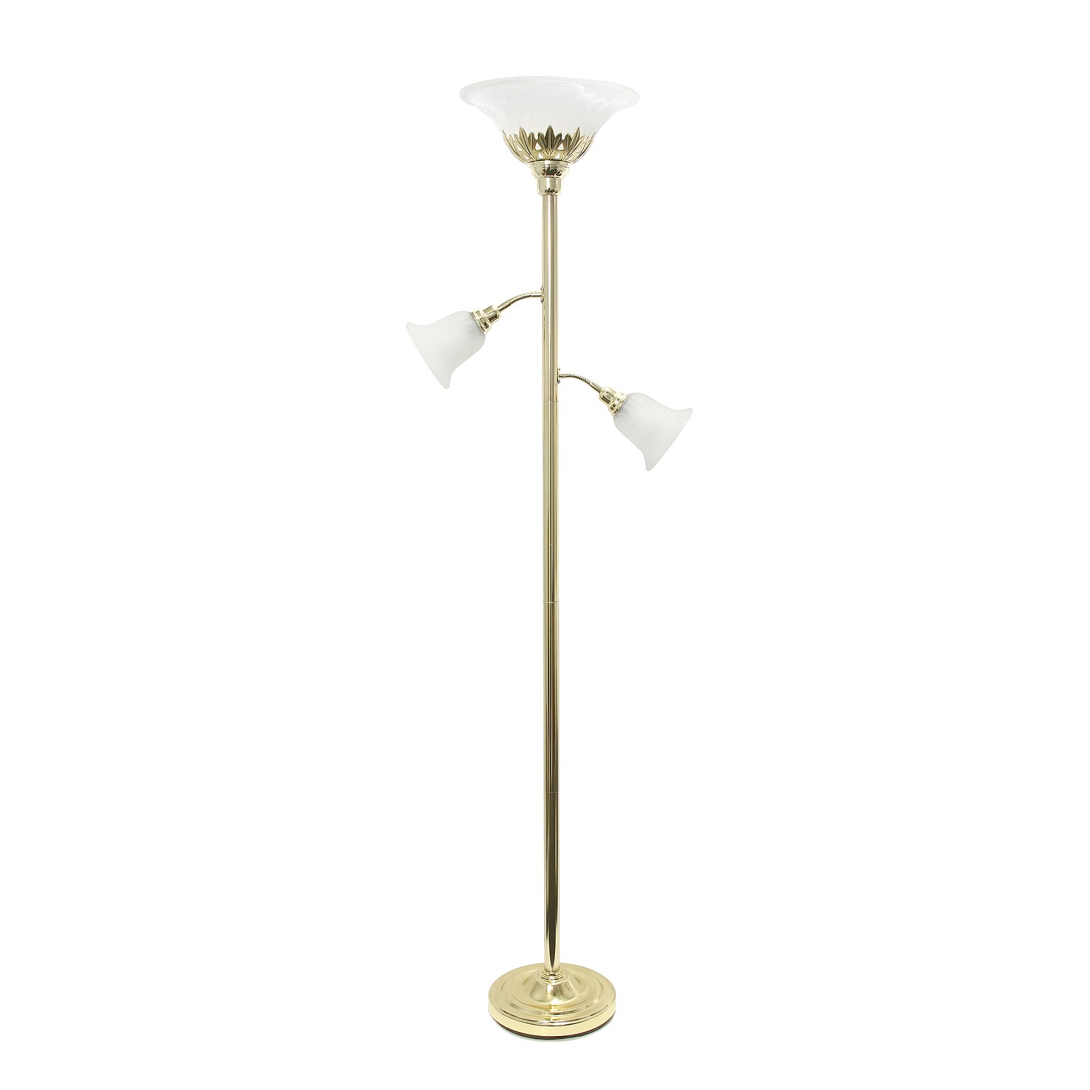 Lalia Home Torchiere Floor Lamp with 2 Reading Lights and Scalloped Glass Shades, Gold (LHF-3002-GL)