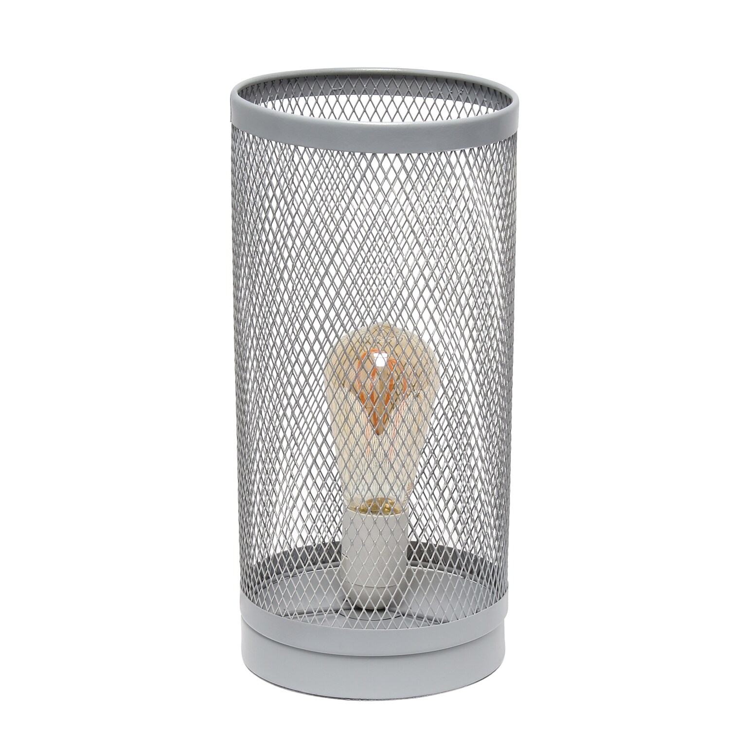 Creekwood Home Industrial Mesh Cylinder 12.75 LED Table Lamp, Gray (CWT-1005-GY)