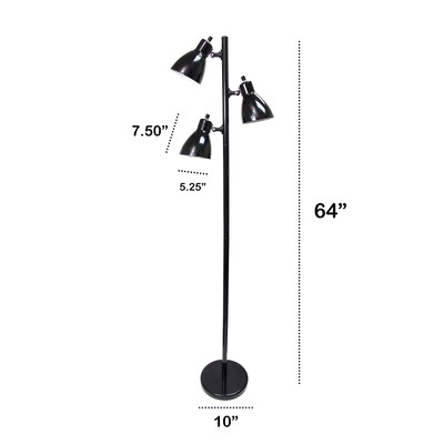 Creekwood Home Essentix 64" Metal 3 Light Floor Lamp with Adjustable Cone Shades (CWF-3002-BK)