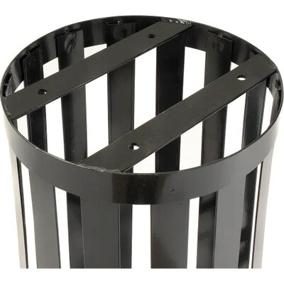 Global Industrial Outdoor Slatted Steel Trash Can w/ Flat Lid & Liner, 24 Gallon, Black (237725BK)