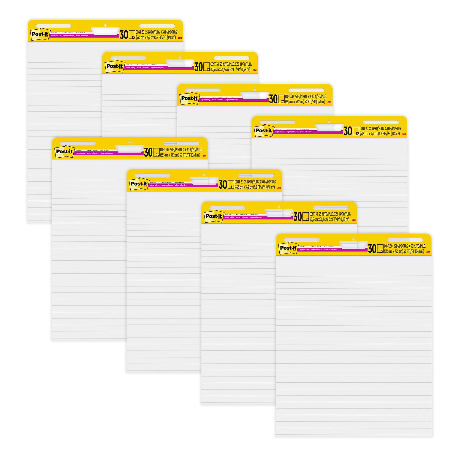 Post-it Super Sticky Wall Easel Pad, 25 x 30, Lined, 30 Sheets/Pad, 8 Pads/Pack (561WL-VAD-8PK)