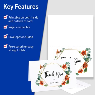 Avery Half-Fold Greeting Cards with Envelopes, 5.5" x 8.5", Matte White, Inkjet, 20/Pack (03265)