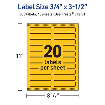 Avery Laser/Inkjet Rectangle Multipurpose Labels, 0.75" x 3.5", Bright Yellow, 800/Pack (94217)