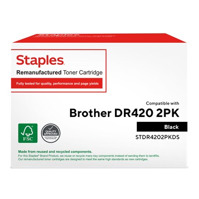 Staples Remanufactured Black Standard Yield Drum Unit Replacement for Brother DR420 (TRDR4202PKDS/STDR4202PKDS), 2/Pack