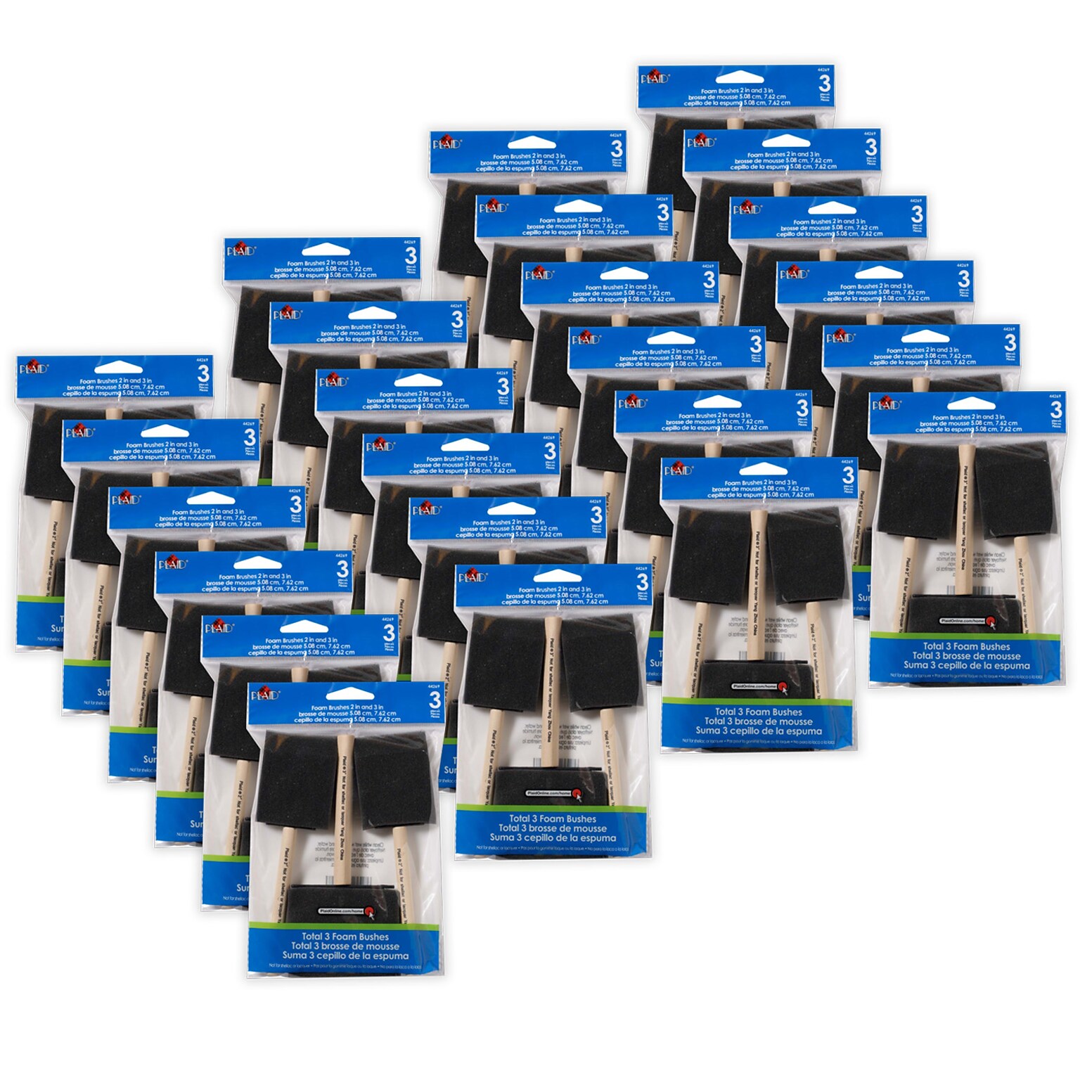 Plaid Foam Brushes, 3/Pack, 24 Packs/Bundle (PDE44269-24)